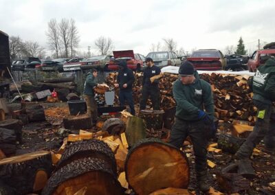 Workers Cutting and Working Woods